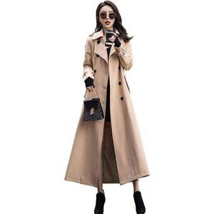 Women's Double Breasted Duster Trench Coat Slim Full Length Maxi Long Overcoat